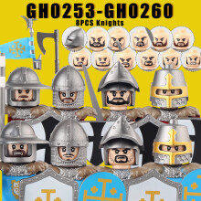 (GH0253-GH0260) Średniowieczne klocki wojskowe, rycerze krzyżacy templariusze, figurki starożytnych