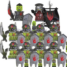 (Trans-żółty) Średniowieczny wojskowy MOC żołnierz klocki do budowy figurki anime broń ork elf strażnik