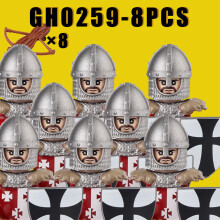 (GH0259-8PCS) Średniowieczne klocki wojskowe, rycerze zakonu krzyżackiego, templariusze, figurki żołnierzy
