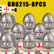 (GH0215-8PCS) Średniowieczne klocki wojskowe, figurki żołnierzy zakonu krzyżackiego i templariuszy,