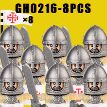 (GH0216-8PCS) Średniowieczne klocki wojskowe, rycerze zakonu krzyżackiego, templariusze, figurki żołnierzy