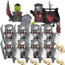 (Jasnoniebieski) Średniowieczny wojskowy MOC żołnierz klocki budowlane figurka anime broń ork elf strażnik