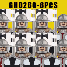 (GH0260-8PCS) Średniowieczne klocki wojskowe, rycerze zakonu krzyżackiego, templariusze, figurki starożytnych