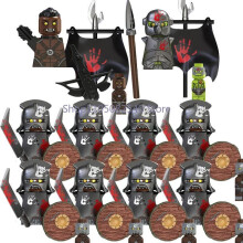 (KORALOWY CZERWONY) Średniowieczny wojskowy MOC żołnierz klocki do budowy figurki anime broń ork elfi