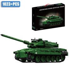 (Merkava z pudełkiem) Wojskowy czołg podstawowy Leopard 2A7 z II wojny światowej, żołnierze, klocki