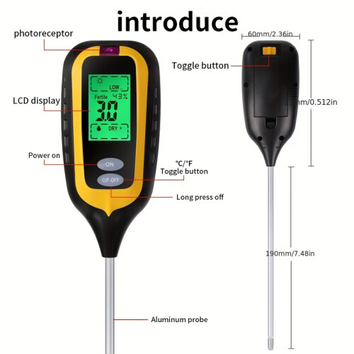 (Beige) 6-in-1 digitale bodemtester, multifunctionele bodemvruchtbaarheidsmeter, pH-waarde, temperatuur, 2