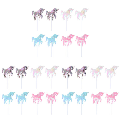 24Pièces Cake Toppers Licorne Créatifs Multicolores Pour Décor 1