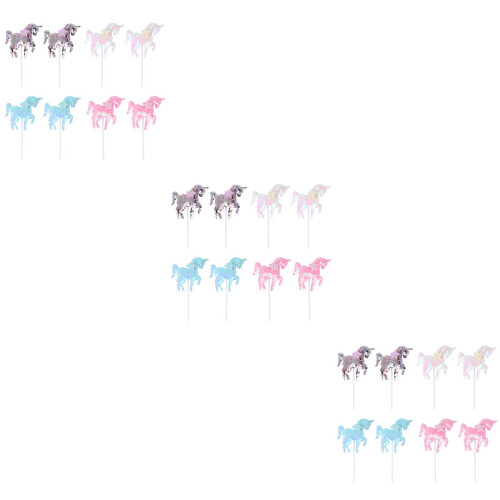 24Pièces Cake Toppers Licorne Créatifs Multicolores Pour Décor 2