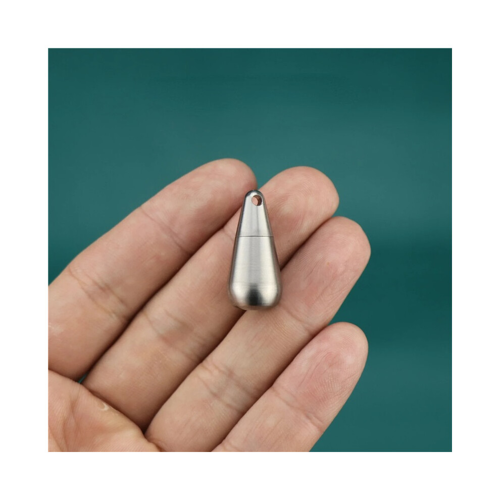 Stoyotu Silver (-Long) Mini Medicine Pill Box Pure Titanium Waterdrop Pendant Small Pill Bottle Portable Waterproof Multifunctional Tablet Container