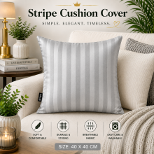 (Pack of 2, Silver) 40x40cm Striped Microfiber Cushion Covers | Extra Large Throw Pillow Covers for Sofa & Bed
