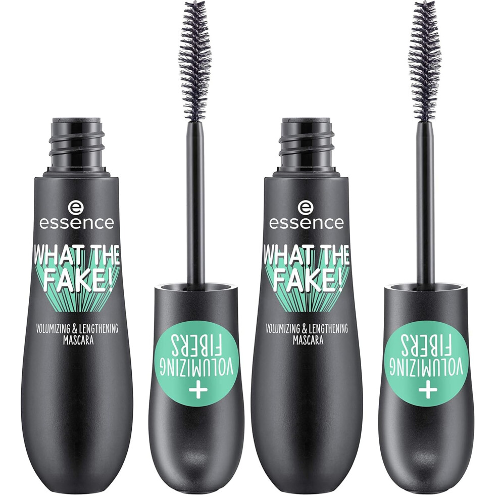 Essence Black | What The Fake! Volumizing & Lengthening Fiber Mascara | Paraben Free | Cruelty Free (Pack Of 2), Color 01|