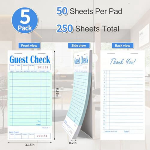 20 Pack Guest Check Books, Server Note Pads for Restaurant, Green Waiter Checkbook, Restaurant Order Pad 50 Sheets/Pack 2