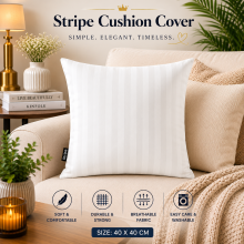 (Pack of 2, White) 40x40cm Striped Microfiber Cushion Covers | Extra Large Throw Pillow Covers for Sofa & Bed