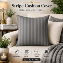 (Pack of 2, Grey) 40x40cm Striped Microfiber Cushion Covers | Extra Large Throw Pillow Covers for Sofa & Bed