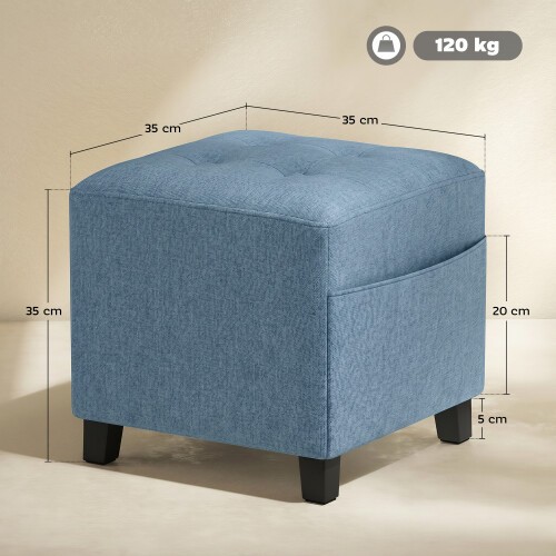 Homcom (Blue) HOMCOM Small Ottoman with Side Pocket Living Room 2
