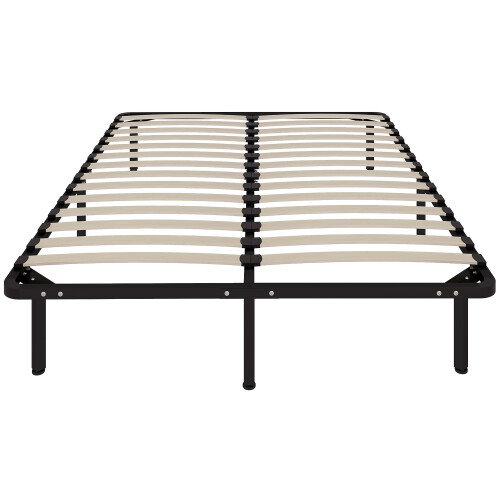 Homcom (L) HOMCOM Bed Frame, Metal Platform Bed Frame with 28 Wood Slats 1
