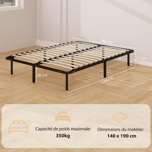 Homcom (L) HOMCOM Bed Frame, Metal Platform Bed Frame with 28 Wood Slats 2