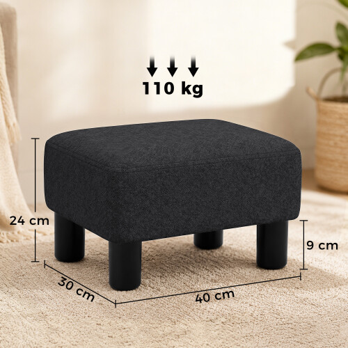 Homcom (Black) HOMCOM Chic Linen Fabric Foot Stool Ottoman Cube with Legs 2