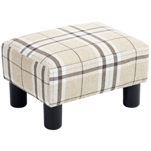 Homcom (Multicoloured) HOMCOM Chic Linen Fabric Foot Stool Ottoman Cube with Legs 1