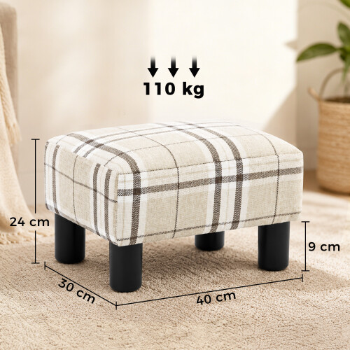 Homcom (Multicoloured) HOMCOM Chic Linen Fabric Foot Stool Ottoman Cube with Legs 2