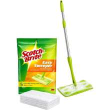 Scotch-Brite Easy Sweeper Kit with Support Stick & 5 Wet Mop Cloths | Floor Cleaning Sweeper Kit 28cm x 21cm