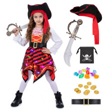 MELAND Girls Pirate Costume, Light Up Fancy Dress for Kids Aged 3-10