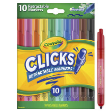 CRAYOLA Clicks Marker Pens - 10 Pack Retractable Washable Capless Marker Colouring Pens 2 in 1 Conical Tip for Thin and Thick Lines for School Home a