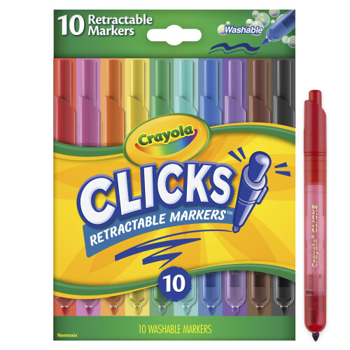 Crayola CRAYOLA Clicks - 10 Washable Retractable Capless Colouring Pens Classic