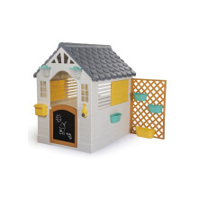 Dolu Garden Playhouse with Fence – Sturdy Outdoor Play House for Kids, 127 x 140 x 107.5 cm, White and Grey