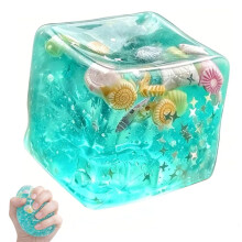 Ice Cube Squishy, Stress Balls Ice Cube with Sea Shells Inside, Square Shape Anxiety Sensory Squishy Fidget Slow Rise Anxiety Relief Stress Cube Gift