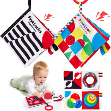 hahaland 2 Pack Baby Books 0-6 Months High Contrast Soft Cloth Sensory Book