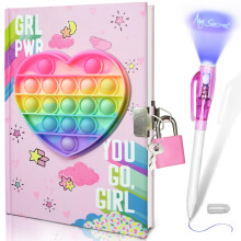 Pop Secret Diary for Girls with Invisible Pen, 7.5x5.4 Inch 160 Pages Heart Fidget Girls Diary with Lock & Invisible Ink Double-end Pen Kids Notebook