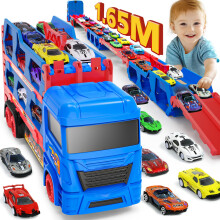 Carrier Truck Toys for Kids, 65inch & FoldableTransporter Truck Toy with 10 Cars (4 Pull Back Car+6 Race Car), Race Track Truck for Boy Kids, Toy Car