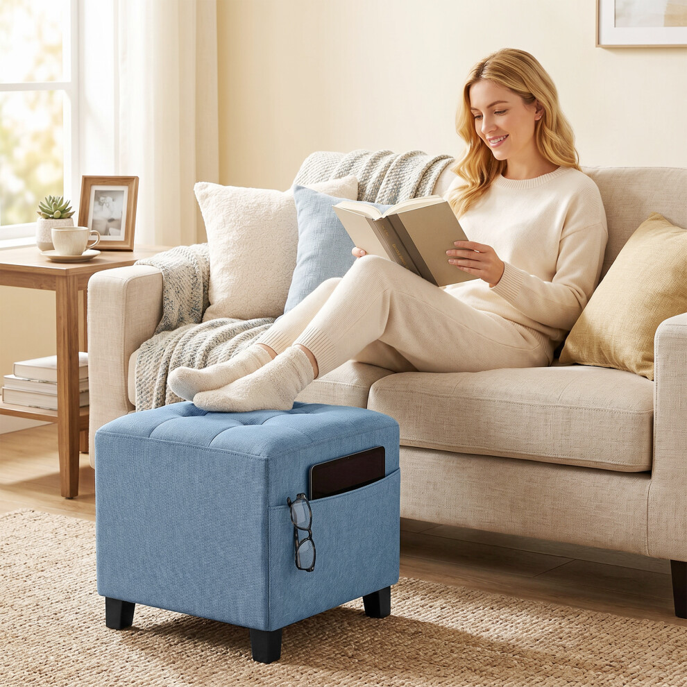 Homcom (Blue) Small Ottoman With Side Pocket Living Room