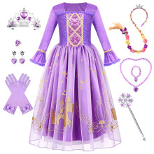MELAND Princess Costumes for Girls, Purple Fancy Dress up for Kids 3-10, 11