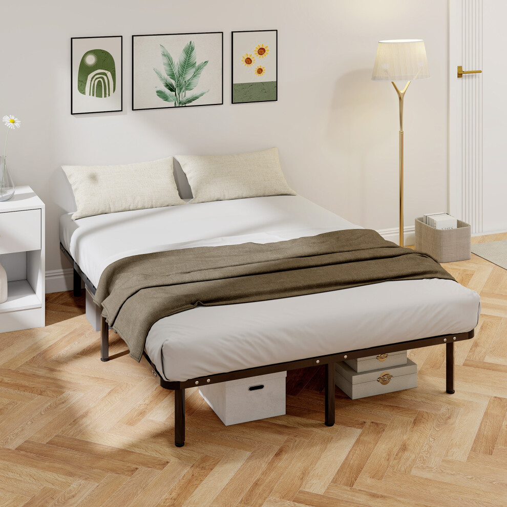 Homcom (L) Bed Frame, Metal Platform Bed Frame With 28 Wood Slats