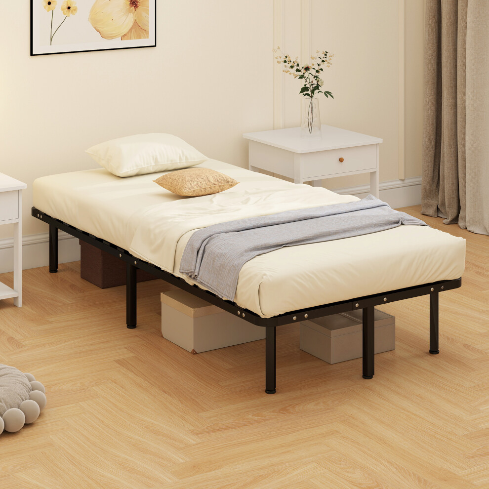 Homcom (M) Bed Frame, Metal Platform Bed Frame With 28 Wood Slats