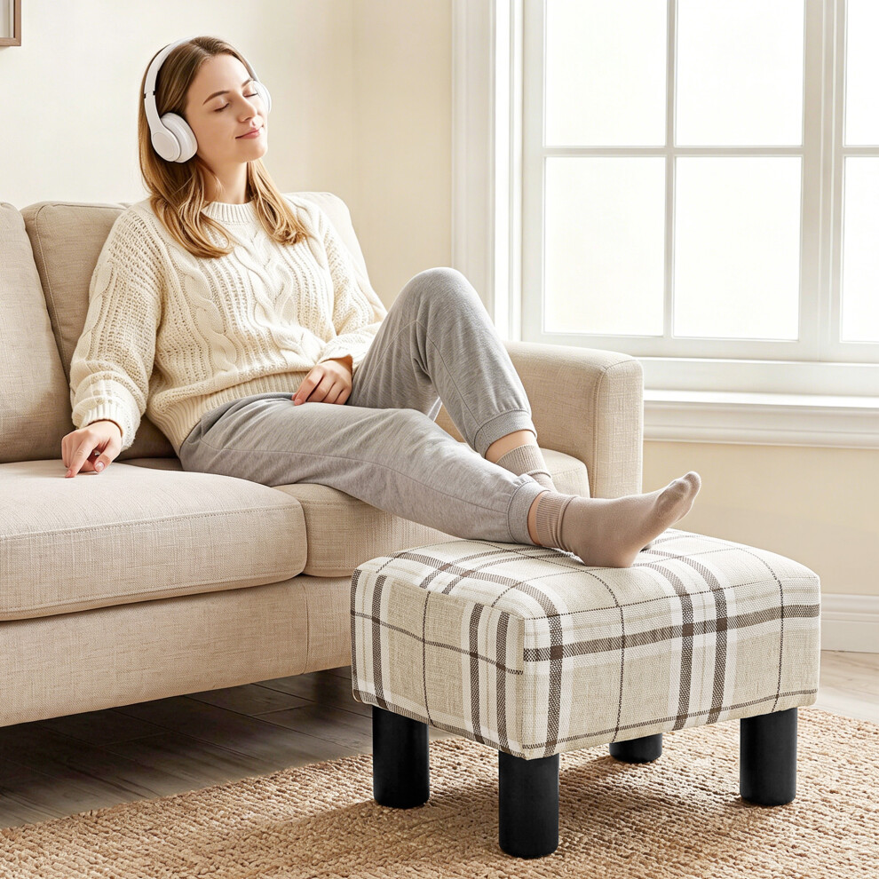 Homcom (Multicoloured) Chic Linen Fabric Foot Stool Ottoman Cube With Legs