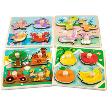 Wooden Puzzles Jigsaw for 1 Year Old, 4 Pcs Toddler Peg Puzzles Animal, Baby Montessori Wooden Toys