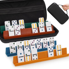 NiToy Double 6 Dominos Set for Adults with 28 Tiles 2x1x0.28 Inches & 4 Silicone Domino Racks 10x1.18x1.18 Inches, Classic Board Games with Portable