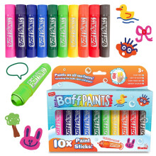 ZIMPLI 10 x Large Baff Paint Sticks, Bath Crayons, Pens for Kids, Vibrant Colours, Mess-Free, Easy Clean, Fast Dry Action, Non-Toxic