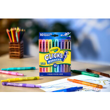 CRAYOLA Clicks - 10 Washable Retractable Capless Colouring Pens Classic