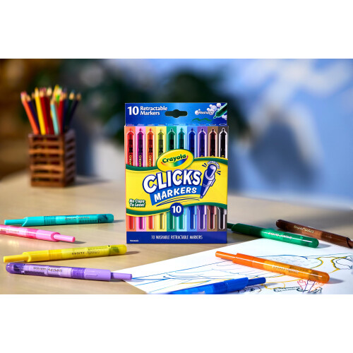 Crayola CRAYOLA Clicks - 10 Washable Retractable Capless Colouring Pens Classic