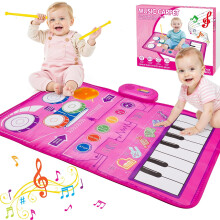 Gralal Musical Toys for 1 2 Year Old Girls, 2 in 1 Pink Piano Drum Percussion Mat with 19 Sound & Recording Function, 1st Birthday Gifts for Girls Pr