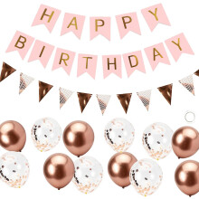 Kriovoa Rose Gold Happy Birthday Banner, Bunting Birthday Decorations for Girls and Women with 12 Latex Balloons - Perfect for Birthday Parties