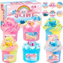 6 Pack Axolotl Slime Kit, Cloud, Butter & Clear Slime Party favors for kids with Axolotl Charms, Soft and Stretchy, Slime for Girls & Boys, Classroom