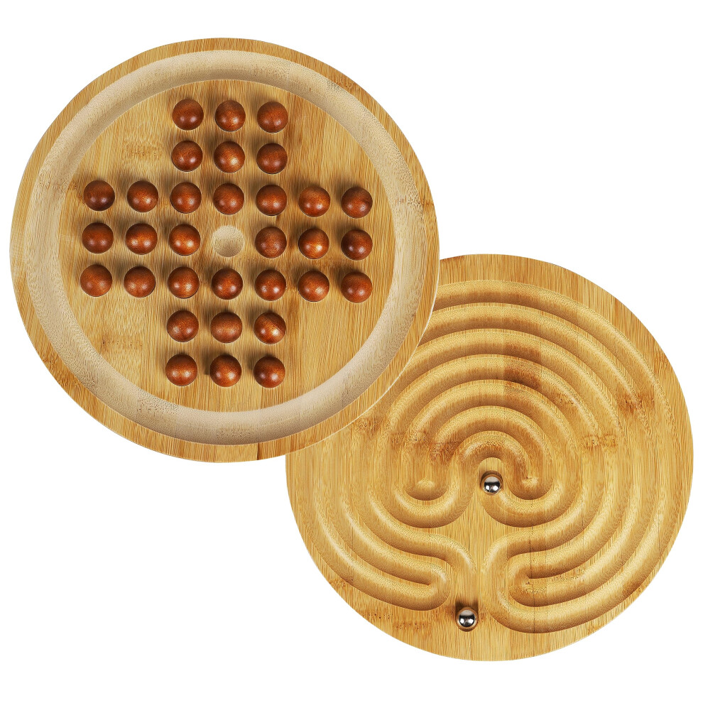 Toys Of Wood Oxford Towo Wooden 2-In-1 Solitaire And Labyrinth Game Set- Classic One Player Board Game 25Cm 9.8” Marbles-Balancing & Strategy Game-Brainteaser Maze For