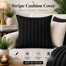 (Pack of 2, Black) 40x40cm Striped Microfiber Cushion Covers | Extra Large Throw Pillow Covers for Sofa & Bed