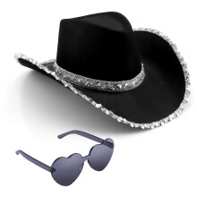 Silom Cowboy Hat Halloween Costume Cowgirl Hat for Women Men Adult Western Cow Girl Hat with Heart Glasses Dress Up Cow Girl Costume for Bachelorette