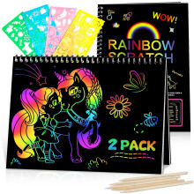 Winstico Scratch Art Paper Set - Birthday Gifts for 3-10 Year Old Girls Boys, Arts and Crafts Kit for Kids Age 4-7, Creative Rainbow Drawing Toys for